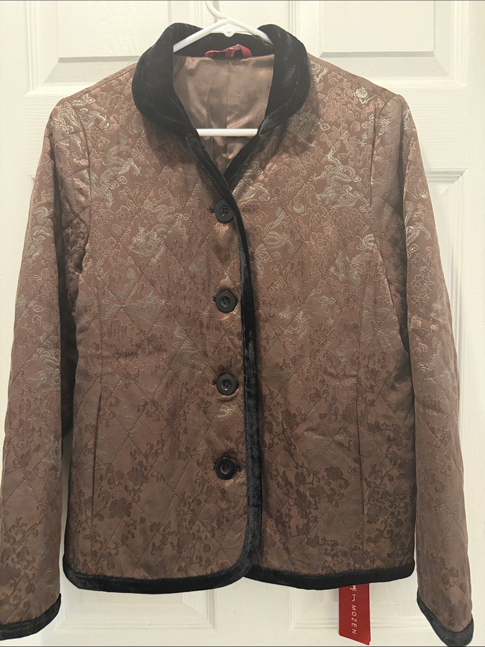 Quilted Floral-Brocade Jacket Made with Mulberry Silk Size L
